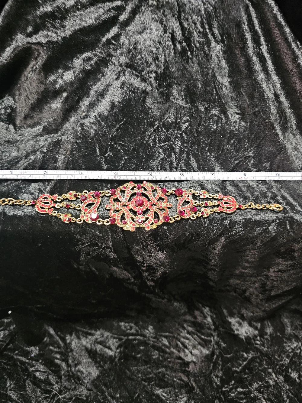 Gold-Tone Red Crystal Filigree Statement Bracelet